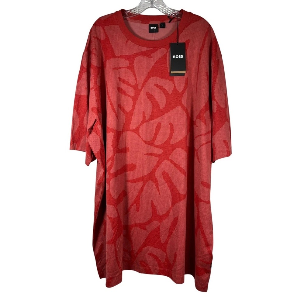 New HUGO BOSS Sz 4XT T-Shirt Men's Red Thompson Floral Tropical S/S Cotton NWT
